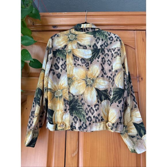 Chico’s 100% Linen Button Front Jacket Size 2 – Floral Leopard Print, - Picture 4 of 9